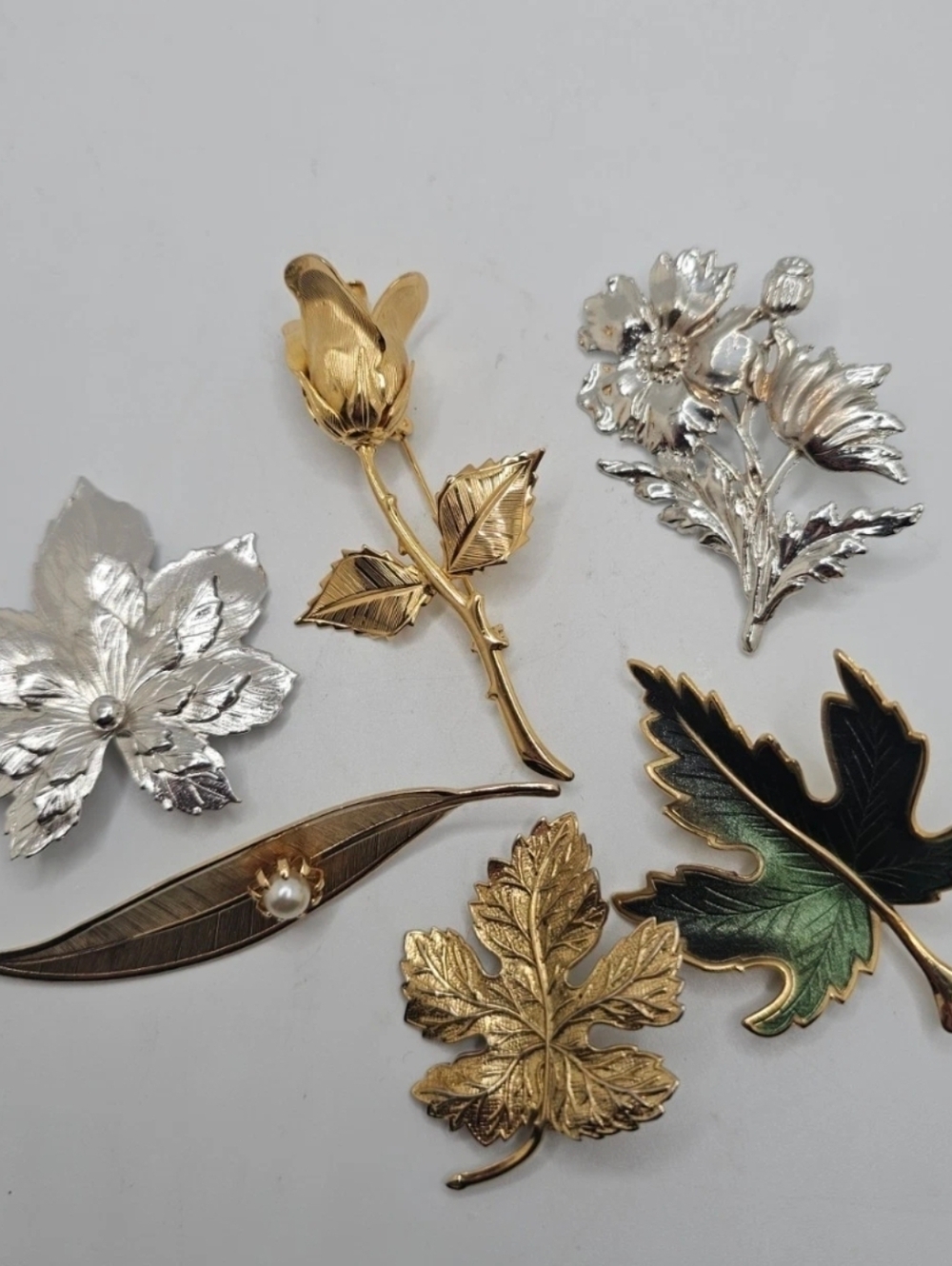 Vintage Brooch Lot Leaves & Florals